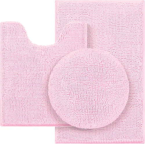 Miniatura 10 de HOMEIDEAS Juego de alfombras de baño negras de 3 piezas, alfombras y tapetes de felpilla de mantequilla, peludos, absorbentes, antideslizantes