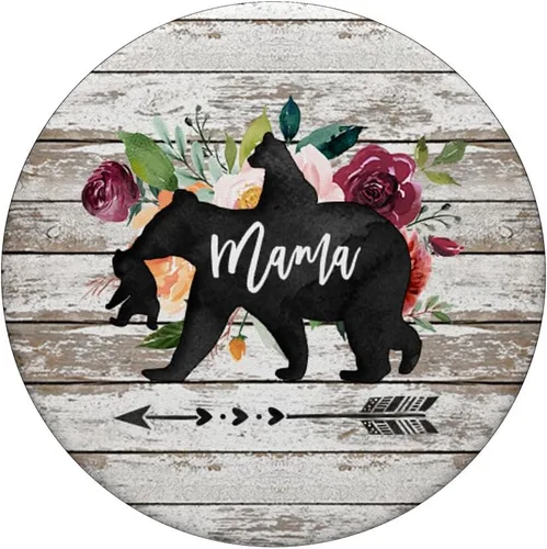 Miniatura 3 de Mama Bear Dos Cubs Twins Rustic Barn Wood Watercolor Floral - PopSockets Grip and Stand for Phones and Tablets, Negro