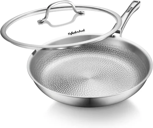 Miniatura 9 de Sartén de titanio, sartén profesional martillada de titanio puro de 12 pulgadas con tapa, sartén no tóxica para cocinar, utensilios de cocina sin