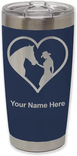 Miniatura 19 de LaserGram Vaso aislado al vacío de 20 onzas, corazón de vaquera de caballo, grabado personalizado incluido (negro)