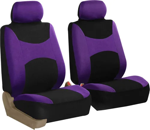 TLH - Juego de fundas de asientos delanteros de tela plana ligera y fresca para automóvil, compatible con bolsa de aire, protector de asiento Púrpura