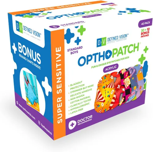 Opthopatch Parches para ojos para niños con adhesivo acrílico extra hipoalergénico, 40 parches transpirables para ambliopía y ojo perezoso,