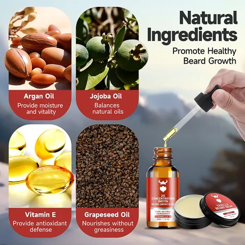 Miniatura 4 de Kit de Crecimiento de Barba MistySprite - Concentración 2X de Biotina para Hombres, Ingredientes Naturales con Aceite de Argán, Aceite de Jojoba
