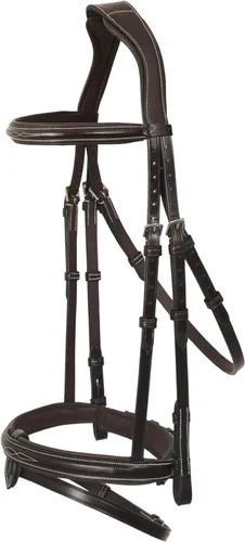 Exion - Brida de salto anatómica para caballos con banda nasal extraíble y riendas de goma, cuero curtido vegetal de primera calidad, hebillas de