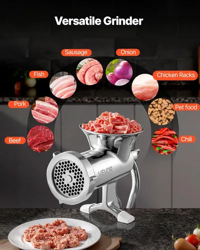Miniatura 7 de VEVOR Molinillo de Carne Manual, Molinillo de Carne de Acero Inoxidable 304 con Abrazadera de Mesa de Acero, #12 Picadora de Carne para Salchichas