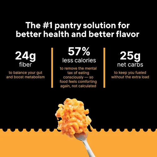 Miniatura 3 de Fiber Gourmet - Pasta de Macarrones y queso, rica en fibra, baja en calorías, pasta instantánea saludable y cremosa, con certificación Vegana y 6