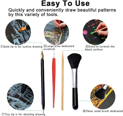 Miniatura 3 de Herramientas para rascar, lápiz de color para rascar, doble punta para colorear para arañazos, juego de arte de papel para adultos y niños, pintura