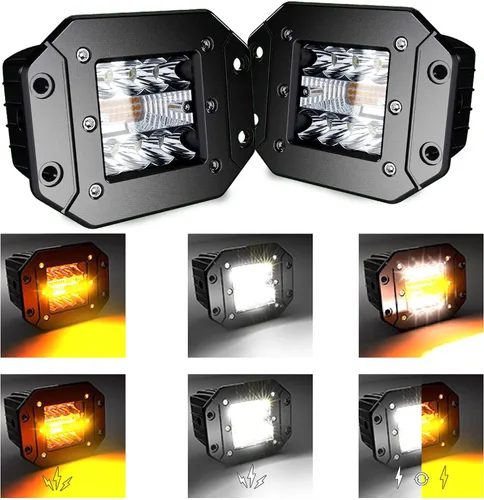 ASLONG 2 unidades de focos LED empotrados de 5 pulgadas, 6 modos ámbar/blanco, luces estroboscópicas intermitentes antiniebla, luz de marcha atrás