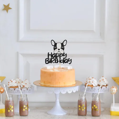 Miniatura 5 de Decoración para tartas de bulldog francés de feliz cumpleaños, decoración de pastel de baby shower, suministros para fiesta de cumpleaños