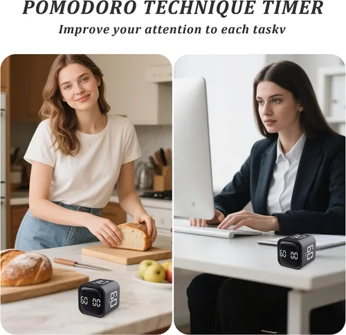 Miniatura 3 de Temporizador giratorio Pomodoro 5, 10, 30, 60 minutos preestablecido, temporizador de productividad de escritorio, cronómetro de cuenta regresiva