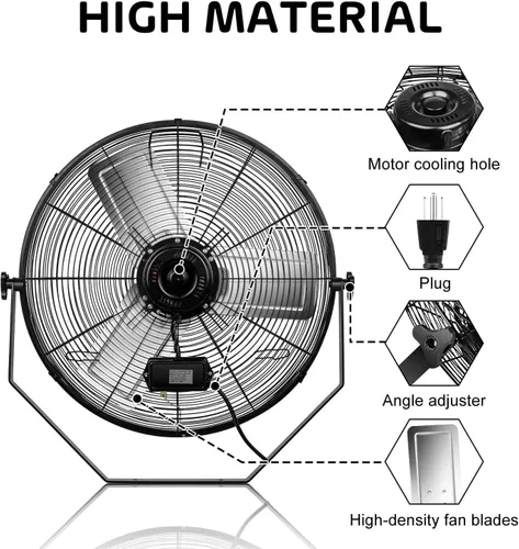 Miniatura 3 de Simple Deluxe Ventilador de metal de ventilación comercial de 3 velocidades de montaje en pared industrial de 24 pulgadas para almacén, taller