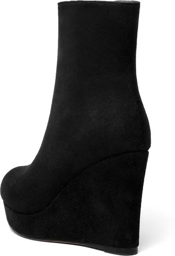 Miniatura 7 de AMBELIGHT Botas de cuña de gamuza con punta redonda para mujer, con cremallera, plataforma de moda, tacón alto, 4 pulgadas