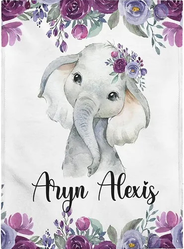 Miniatura 3 de NAZENTI Manta de bebé personalizada para niña, manta de bebé personalizada con nombre, manta de nombre de bebé con elefante floral, manta