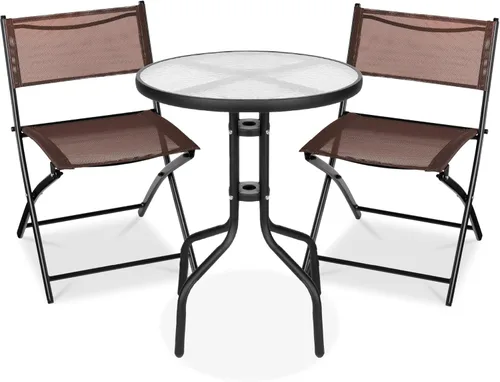 Miniatura 16 de Best Choice Products Juego de muebles de comedor de 3 piezas con mesa de vidrio texturizado, 2 sillas plegables de acero, tela de poliéster
