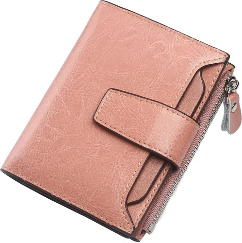 Miniatura 31 de Lavemi Pequeña cartera compacta para mujer, con bloqueo RFID, de piel auténtica, plegable, con ventanas de identificación