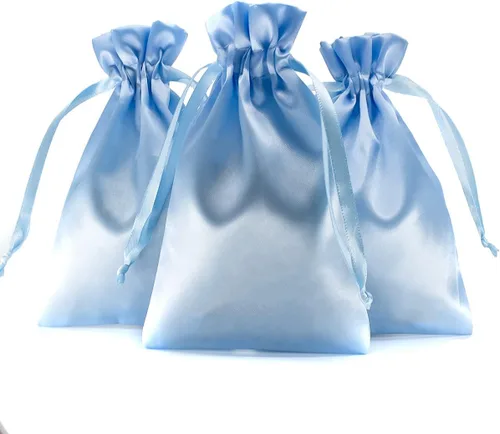 Bolsas con cordón de satén azul bebé para regalo y recuerdo de boda, 5 x 8 pulgadas, 50 por paquete