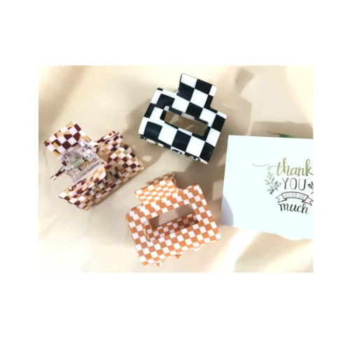 Miniatura 17 de Pinzas para el cabello a cuadros para mujeres y niñas, pinzas de pelo de moda para peinar con pinzas de garra, cabello grueso, forma rectangular