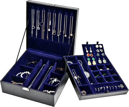 ProCase Joyero para mujer, 2 capas de cuero grande, organizador de joyas, estuche de almacenamiento con almohadilla extraíble para aretes, color
