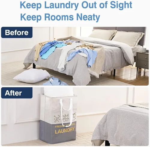 Miniatura 4 de Paquete de 2 cestas de lavandería de 92 litros con asas, impermeable, plegable, para dormitorio, cuarto de baño