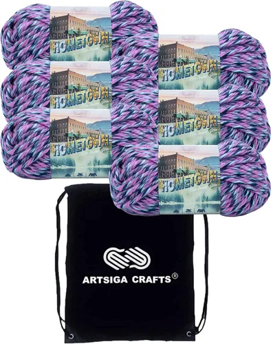 Miniatura 66 de Lion Brand Hometown New York White 135-100 (3 madejas - mismo lote de tinte) #6 S Bulky - Hila acrílica para crochet y tejer con bolsa para proyectos
