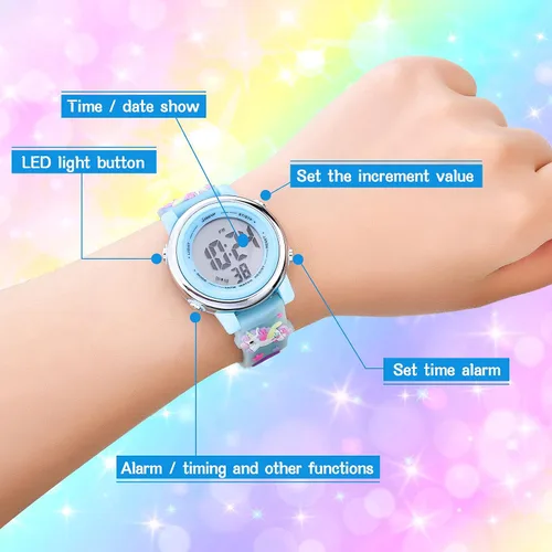Miniatura 2 de 2 Pieces Kids Unicorn Watch Toddler Watch and Silicone Wristband Cute 3D Kids Digital Watch Waterproof 7 Color Lights Watch with Alarm Stopwatch