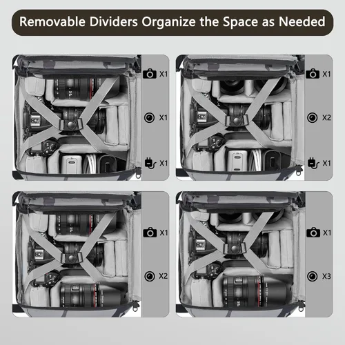 Miniatura 4 de Bolsa bandolera para cámara, bolsa para cámara DSLR/SLR/sin espejo con soporte para trípode y divisores extraíbles, pequeña bandolera táctica, gris