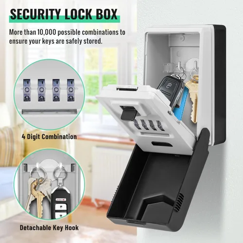 Miniatura 4 de Caja de bloqueo de llave para exterior con diales iluminados, resistente e impermeable, combinación para llaves, caja de almacenamiento de llaves