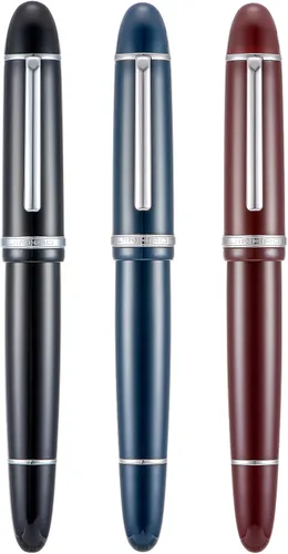 Miniatura 18 de Jinhao X159 Pluma estilográfica azul oscuro acrílica, tamaño 8 con punta fina, borde plateado, diseño clásico, pluma de escritura suave con Azul
