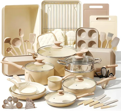 Miniatura 15 de NutriChef NCCW14SBR - Juego de utensilios de cocina antiadherentes de 14 piezas, ollas y sartenes de cocina resistentes a los arañazos con tapas