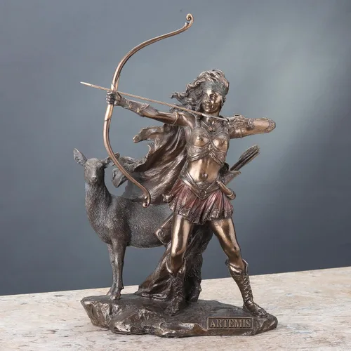 Miniatura 4 de Veronese Design 12 1/4 pulgadas Artemis Diosa de la caza y el desierto Escultura griega de resina fundida en frío con acabado de bronce