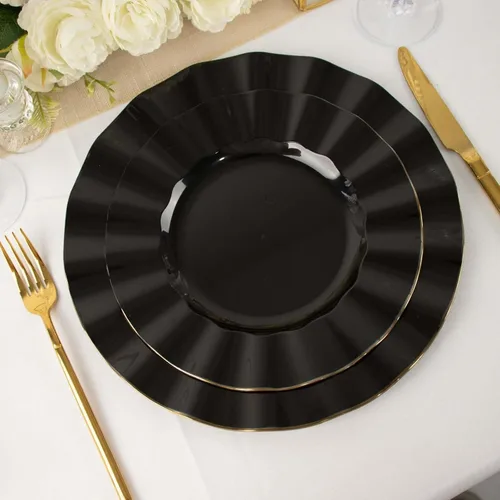 Miniatura 62 de Efavormart - Platos de cena de 11 pulgadas – Juego de 10 platos desechables redondos de plástico negro con borde dorado rizado – Vajilla elegante