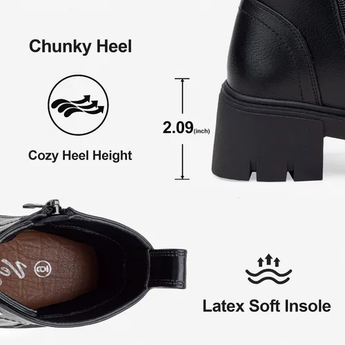 Miniatura 9 de Vepose Botines de combate 9626 para mujer, plataforma con cordones y tacón grueso con cremallera lateral