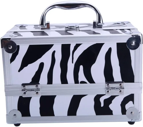 Miniatura 7 de Caja de tren de maquillaje de aluminio ligero, joyero, organizador de cosméticos con espejo (9.06 x 5.91 x 5.91) (largo x ancho x alto) cebra