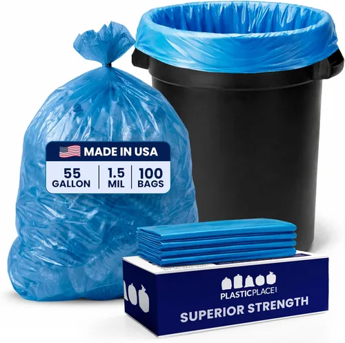Miniatura 13 de Plasticplace Bolsas de basura de reciclaje de 95 galones, 61 pulgadas de ancho x 68 pulgadas de alto, 1.5 mil, azul, 25 unidades (paquete de 1)
