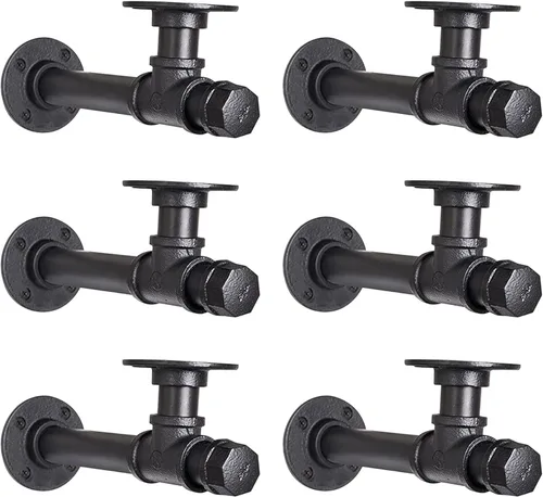Miniatura 11 de Soporte de estante de tubo industrial de 6.7 pulgadas, estante flotante de pared de hierro en L para tablero de 6 a 12 pulgadas, estantes de tubería