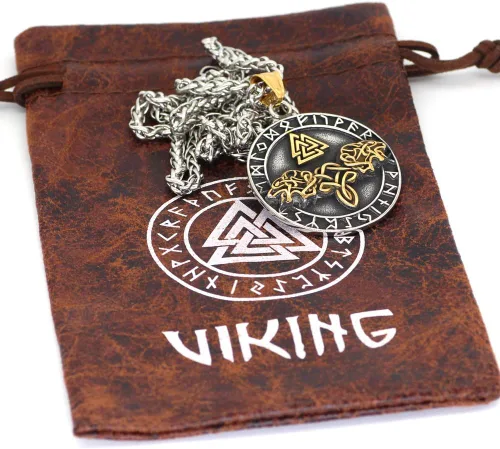 Miniatura 5 de GuoShuang Noridc - Collar vikingo de acero inoxidable para hombre, con bolsa de regalo de Valknut
