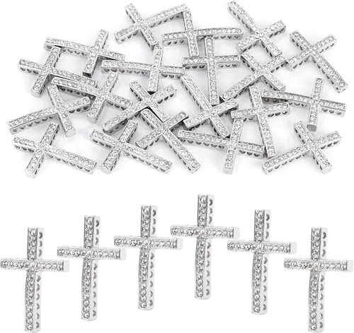 Colgante de cuentas de plata con dije de cruz de diamantes de imitación para pulsera y joyería