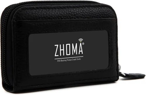 Miniatura 3 de Tarjetero RFID de bolsillo con ventana para ID, piel genuina, S, Negro