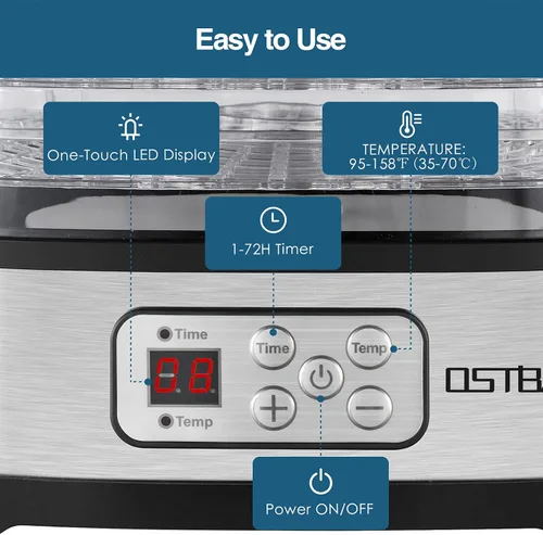 Miniatura 2 de OSTBA Máquina deshidratadora de alimentos con temperatura ajustable y temporizador de 72 horas, deshidratadores de 5 bandejas para alimentos