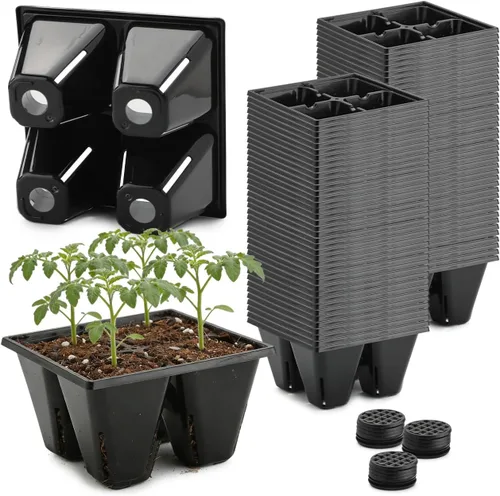 Miniatura 12 de RooTrimmer Paquete de 40 bandejas reutilizables de 4 celdas para plantas de semillero, bandejas profundas de células grandes con agujeros de drenaje