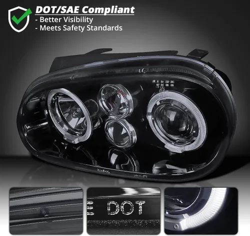 Miniatura 9 de SPEC-D TUNING Faros delanteros con halo doble negro ahumado Compatible con 1999-2006 Volkswagen Golf, Golf GTI VW MK4 Ensamble de faros delanteros