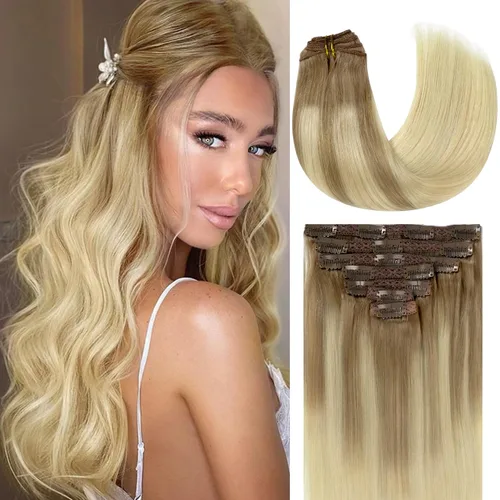 Miniatura 25 de Lacer Hair Glam - Extensiones de cabello humano con clip, sin costuras, color negro hueso, 4.33 oz, 7 unidades, 20 pulgadas, con clip de trama