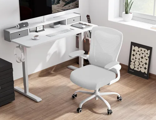 Miniatura 8 de Silla de oficina blanca para personas grandes y altas - 400 libras, silla de escritorio para computadora de asiento ancho, silla gamer ergonómica
