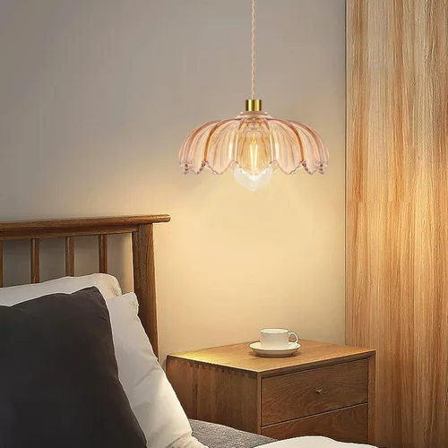 Miniatura 7 de QIYIZM Lámpara Colgante con Enchufe Luces Colgantes con Cable de Enchufe Lámpara Colgante de Vidrio Vintage Dorada Regulable Lámpara de Techo Floral