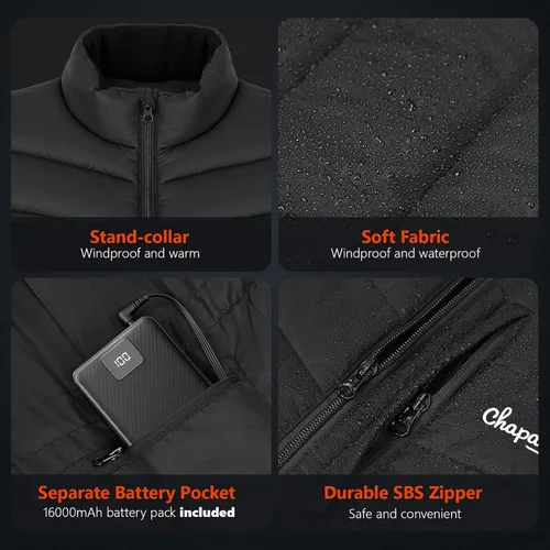 Miniatura 7 de Chaleco térmico para hombre con batería incluida, chaleco de calefacción eléctrico recargable de 7.4 V, temperatura inteligente. Control