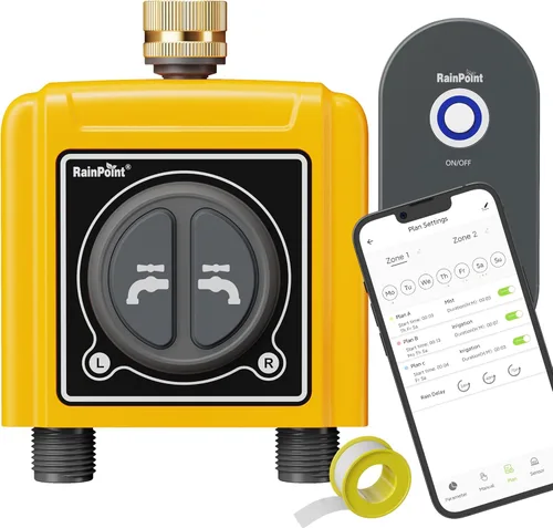 RAINPOINT Temporizador de manguera WiFi, temporizador de agua inteligente para jardín, sistema controlador de riego por goteo con concentrador