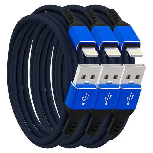 Miniatura 15 de Ironten Cable de carga para iPhone, certificado MFi de Apple, 1 paquete de 6 pies, color azul, largo, de carga rápida, sincronización de datos