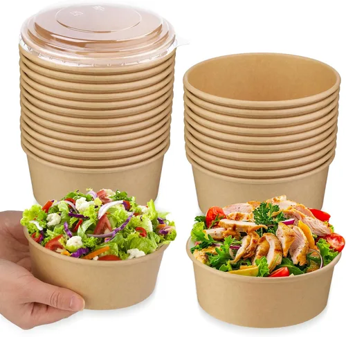 Miniatura 20 de Paquete de 25 recipientes de sopa de 8 onzas con tapas, taza de sopa de papel desechable, recipientes de papel para alimentos con tapas, recipiente