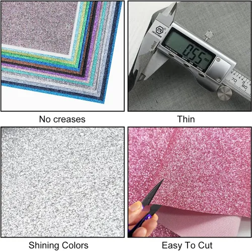 Miniatura 4 de Hojas de tela de piel sintética con purpurina de 32 colores de 8 x 6 pulgadas para lazos de cuero, aretes, fabricación de joyas, costura