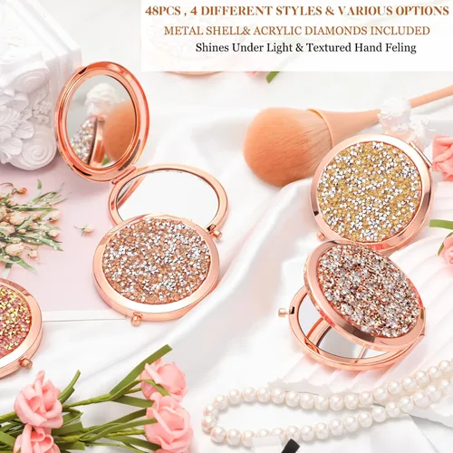 Miniatura 2 de Cindeer 48 piezas de espejo pequeño compacto plegable de bolsillo para maquillaje redondo de mano cosmético con aumento, espejo compacto